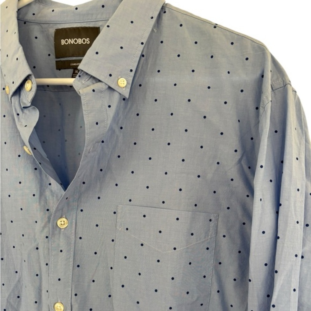 Bonobos Men's Sky Blue Polka Dot‎ Button Down Cotton Long Sleeve Shirt Size XL - Picture 2 of 5